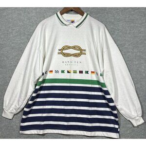 Vtg Hang Ten Mens Sweatshirt Regatta‎ Nautical Striped Collared Made in USA Sz L